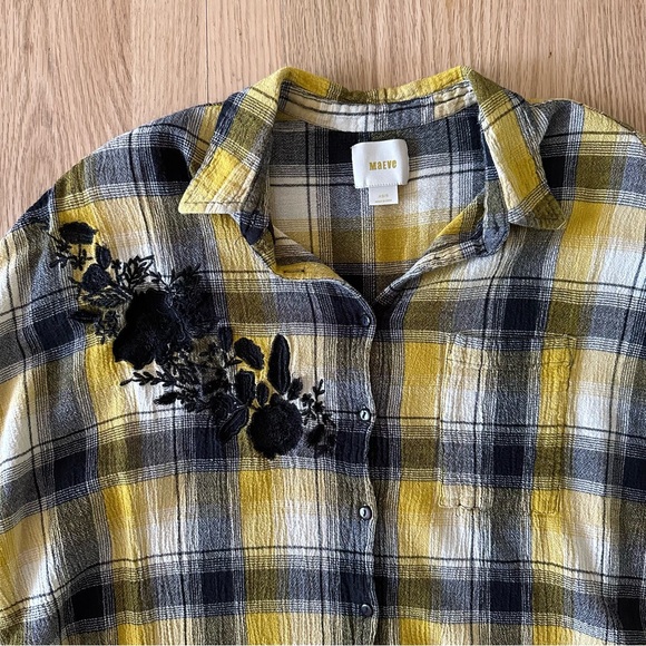 Maeve Anthropologie Yellow Plaid Floral Embroidered Oversized Tunic - Picture 6 of 12